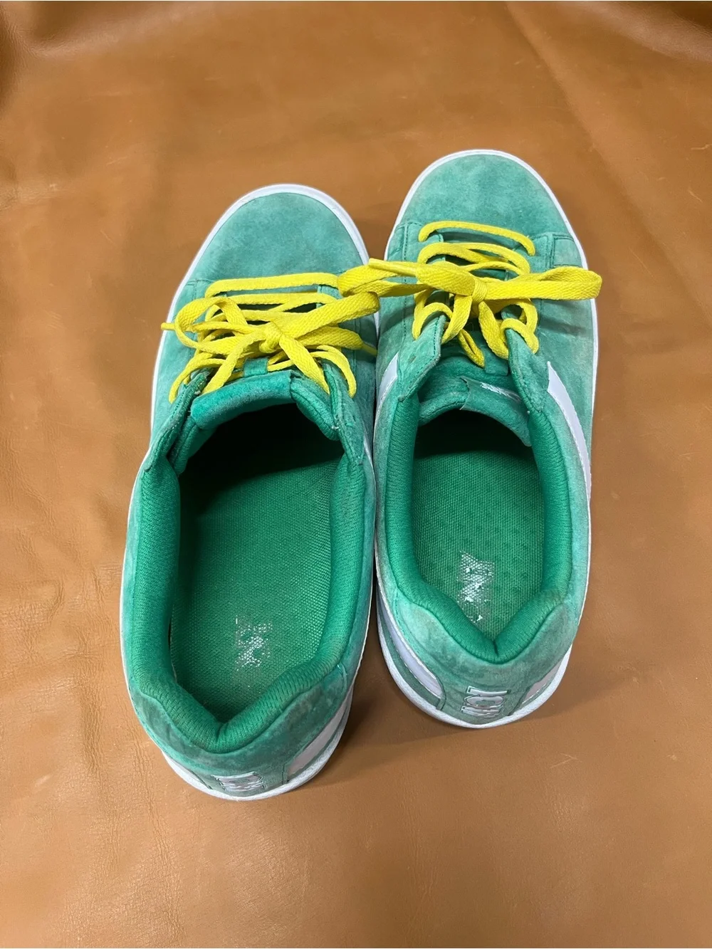 Men’s Pony Green Suede Low-Top Sneakers 12.5 with Yellow Laces